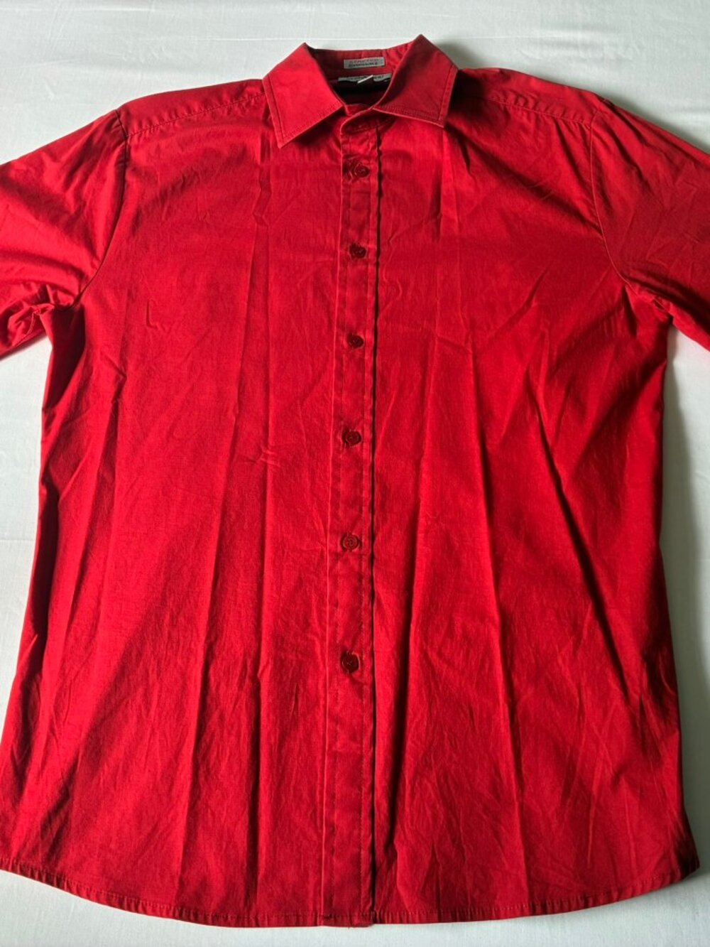 Le Chateau Solid Red Stretch Dress Shirt, Size Medium, 16-16 1/2 neck